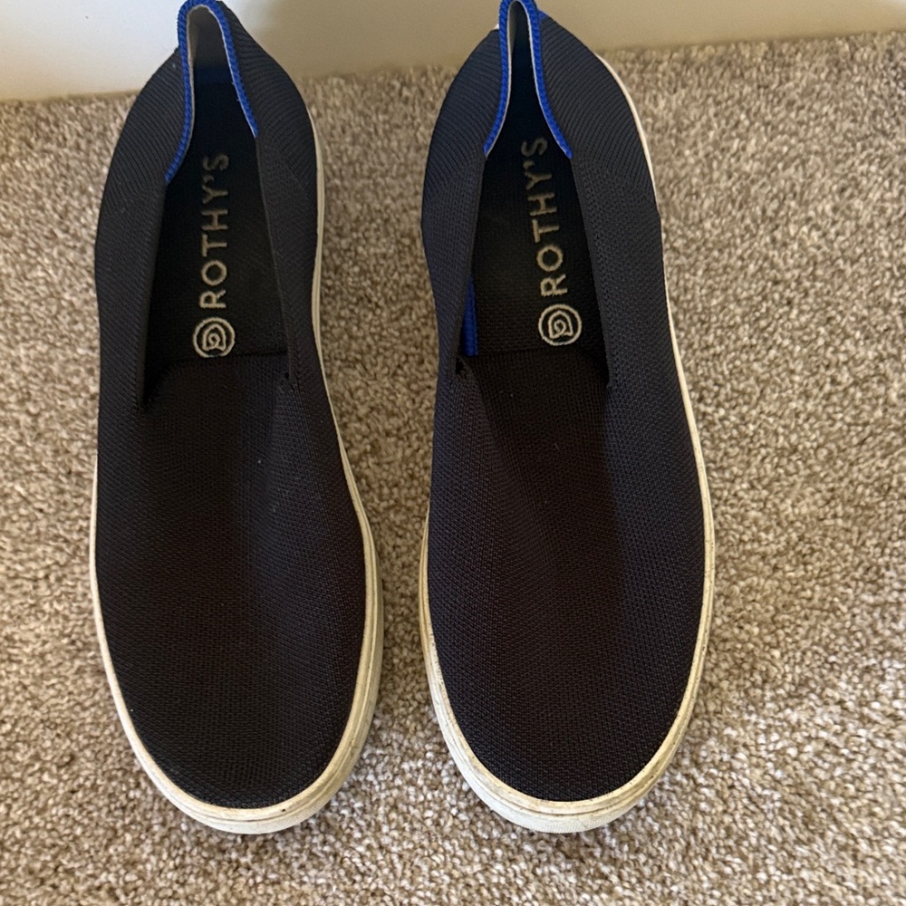 Rothy's Sneakers Black and Blue Slip-Onwith Blue Trim 9.5
